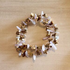 Chunky Purple Tanzanite, Gold Hematite & Picture Jasper Stretchy Wrap Bracelet